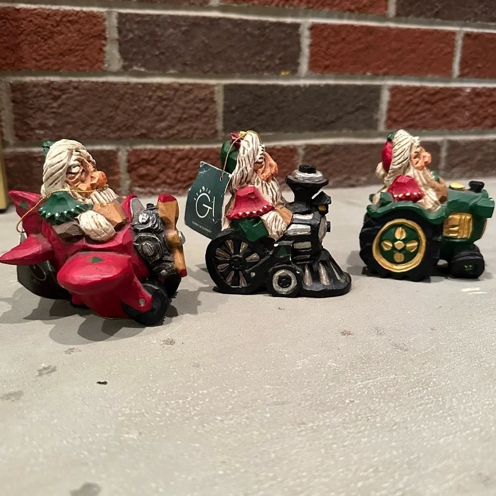*SET 3pc* Vintage 1997 David Frykman Resin Santa on Tractor Plane & Train figure